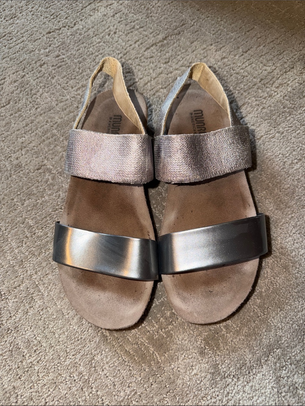 Munro Metallic Two-Strap Slingback Sandals - Pewter/Taupe